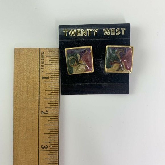 Vintage Twenty West Enamel Swirl Pierced Earrings - Picture 5 of 5